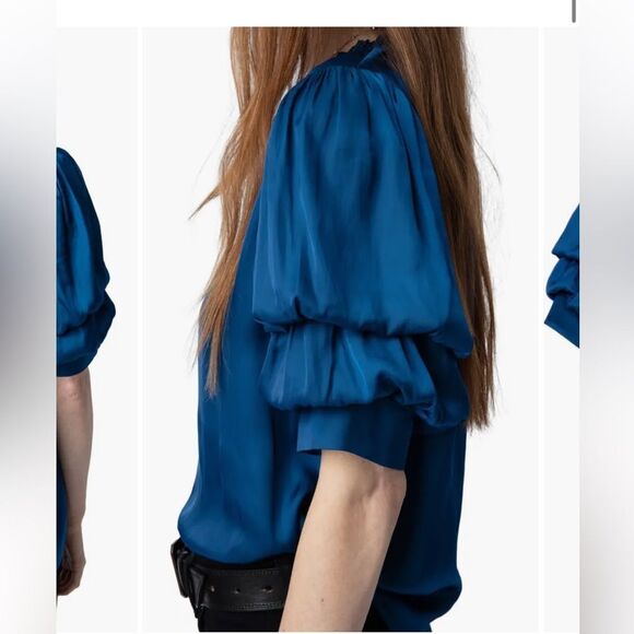 $278 Zadig & Voltaire Taste Bubble Sleeve Satin Top NWT FLAWED - Picture 4 of 12
